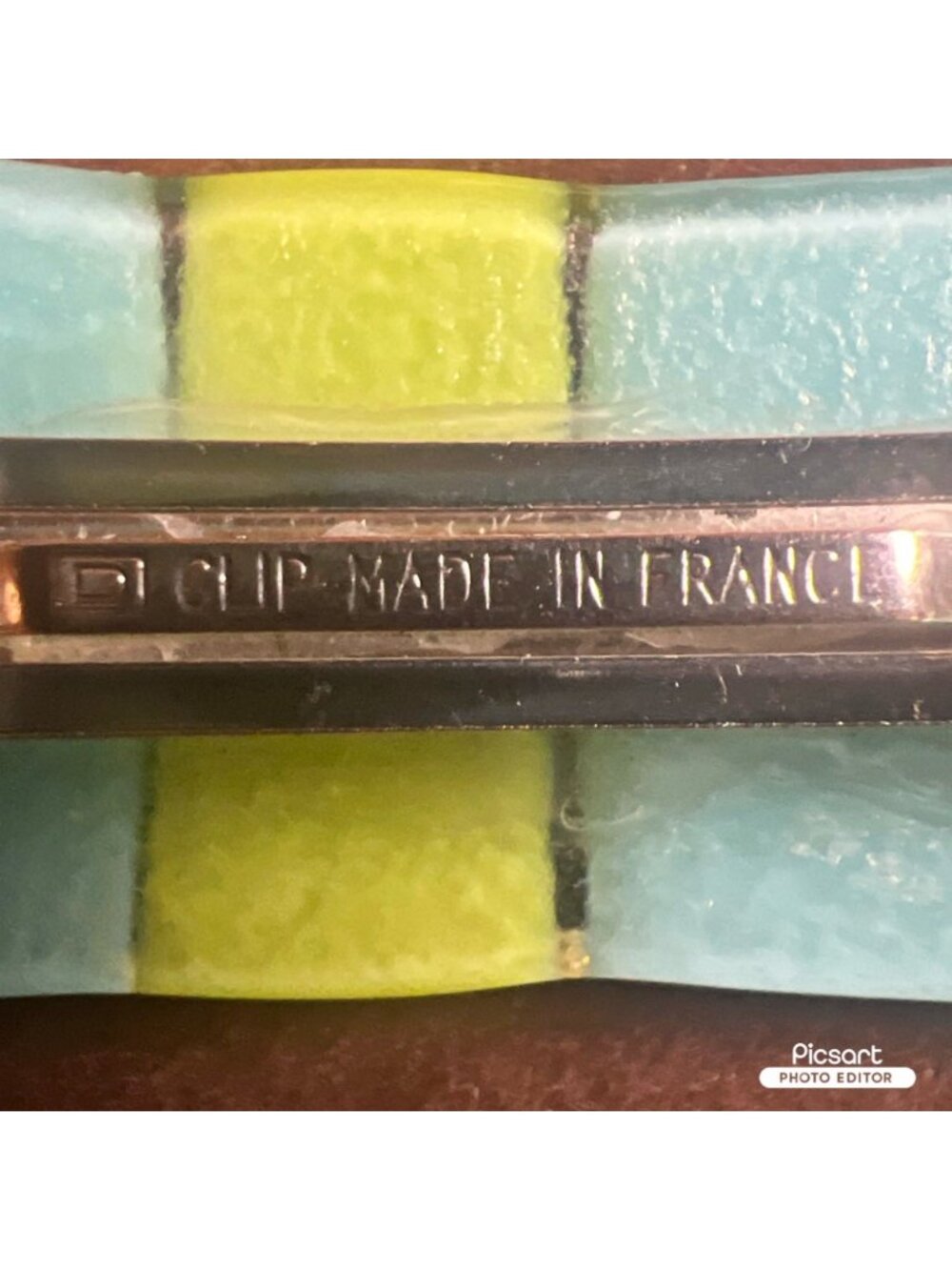 Handmade French Blue & Green Glass Hair Clip Barrette 4 Inches Made in France - Picture 5 of 7